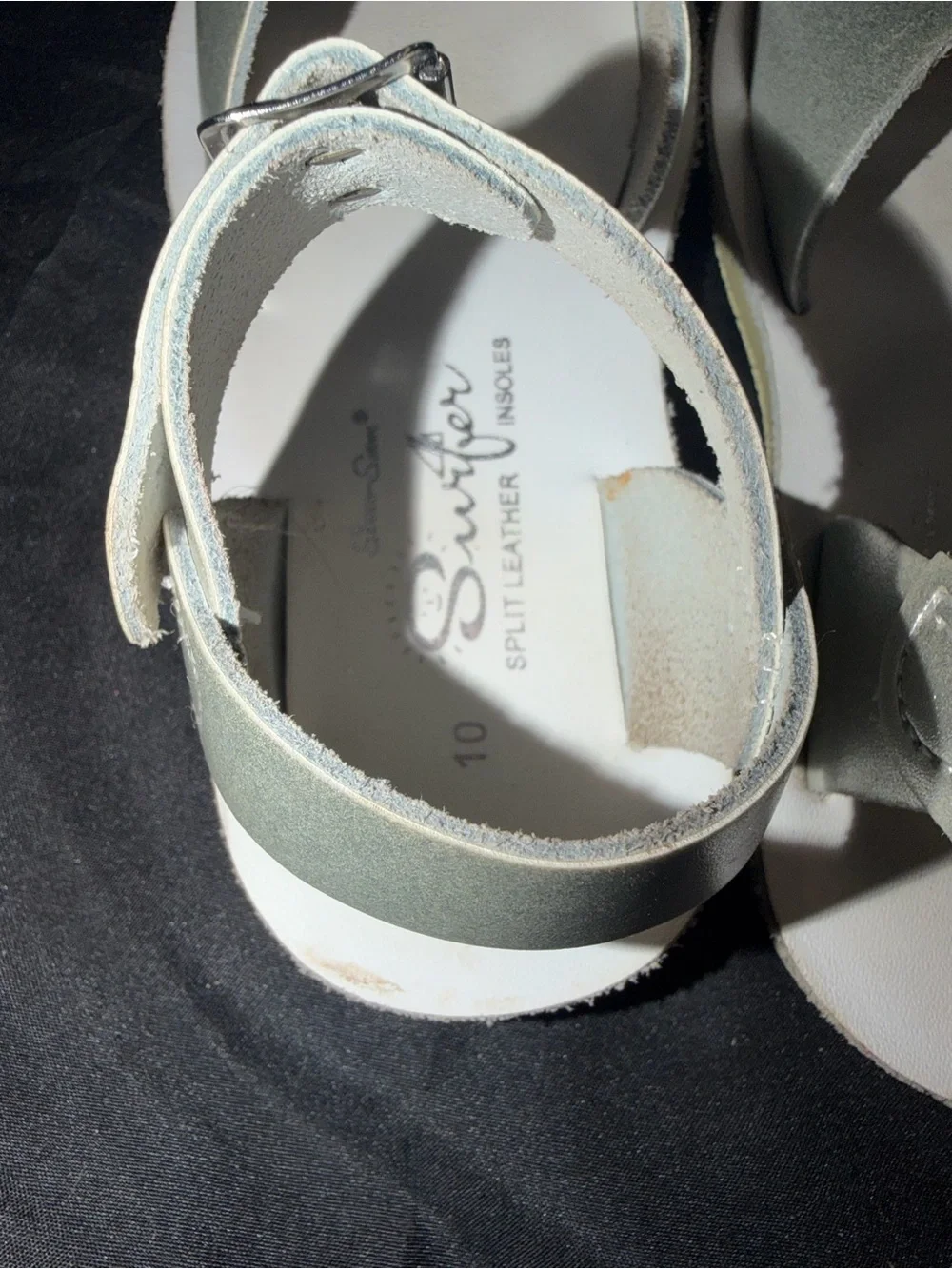 Sun-San Sandals leather straps silver and white size 10 excellent condition